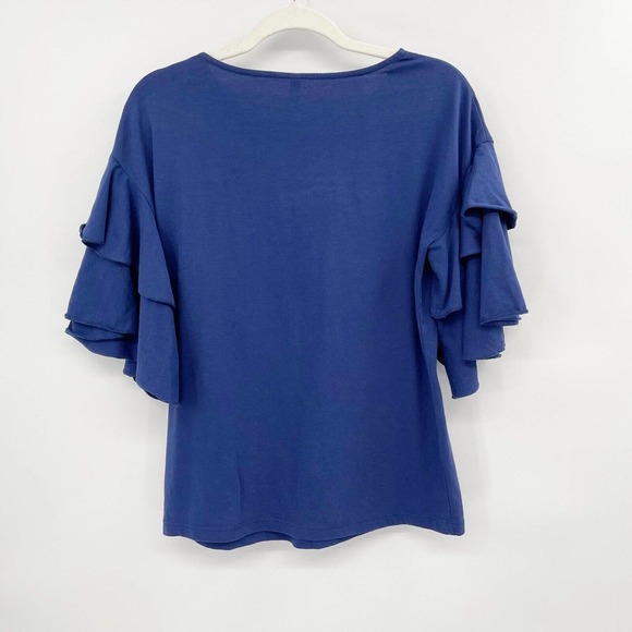 United Colors of Benetton Ruffled Top Blue Solid Size XS 100% Cotton NWT - Picture 10 of 10